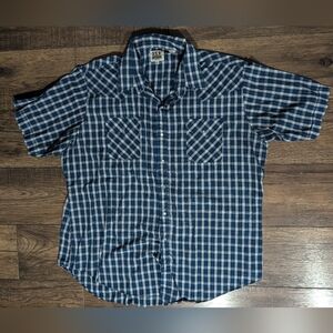 Ely Cattleman Blue Pearl Snap Shirt Men's Sz XXL Cowboy Western Short Sleeve.